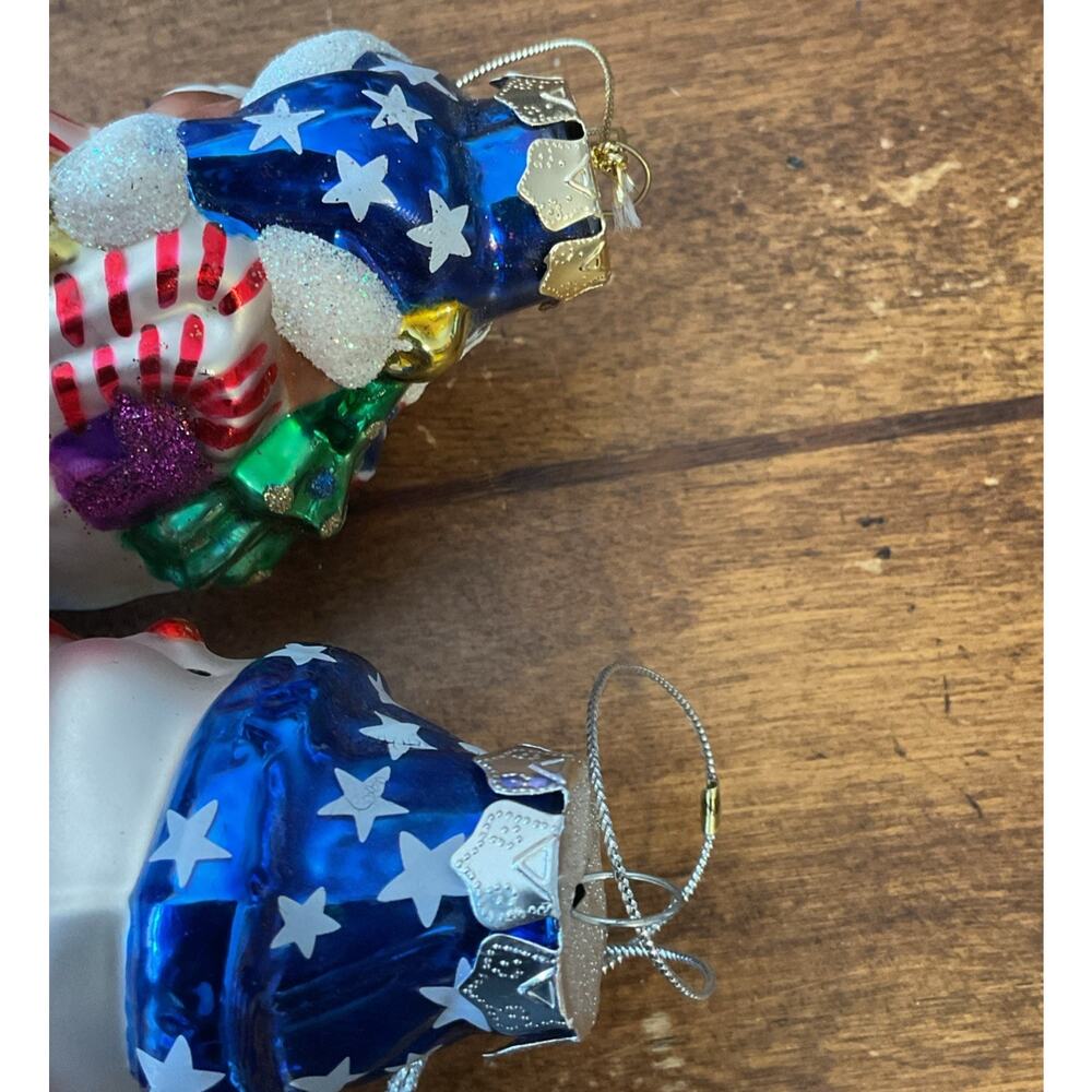 Glass Blown Christmas Ornament Dog In Stocking & Snowman Patriotic, USA Lot 2 - Picture 6 of 6